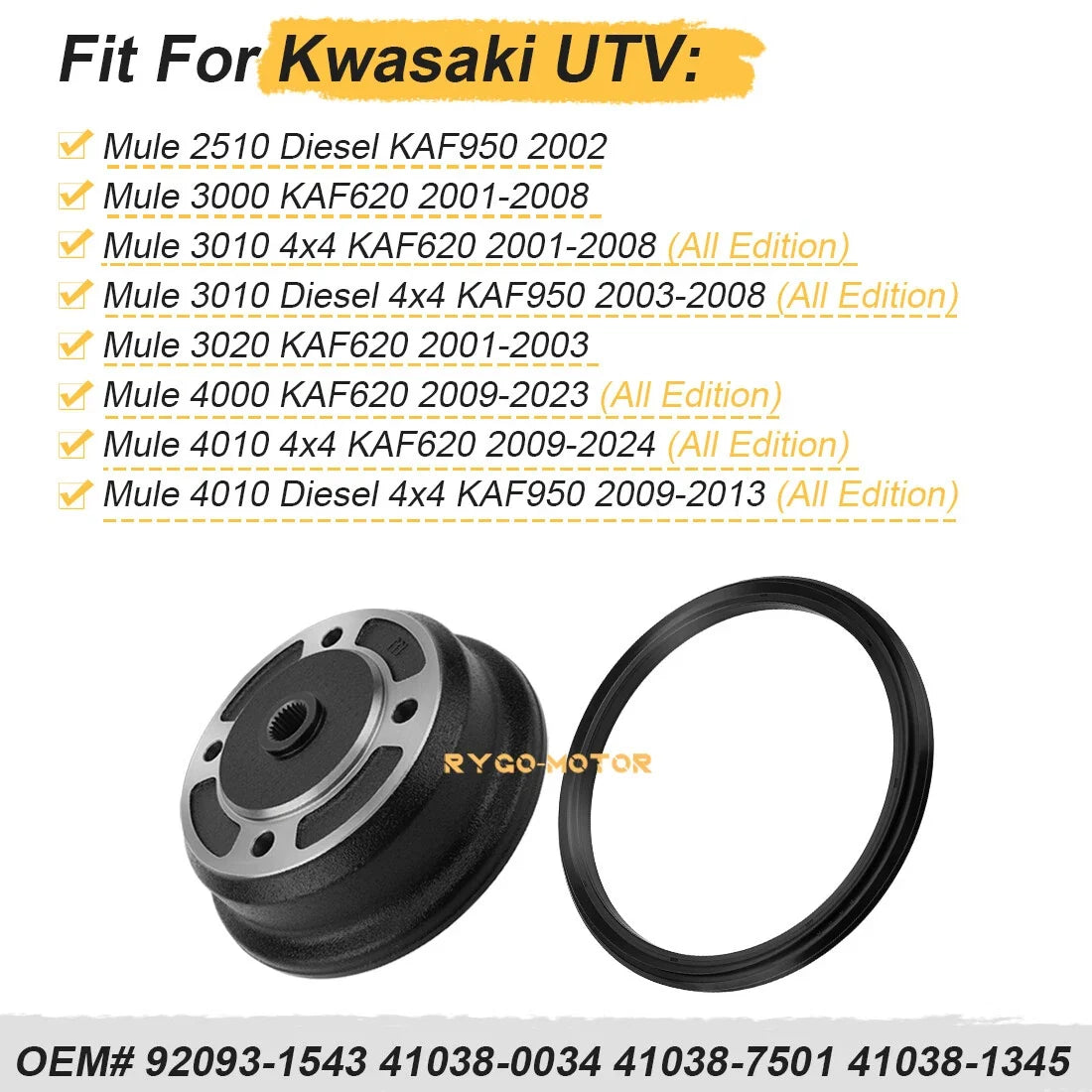 Front Brake Drum Wheel Hub & Seal for Kawasaki Mule 3010 KAF620 KAF950 (2001–2008)