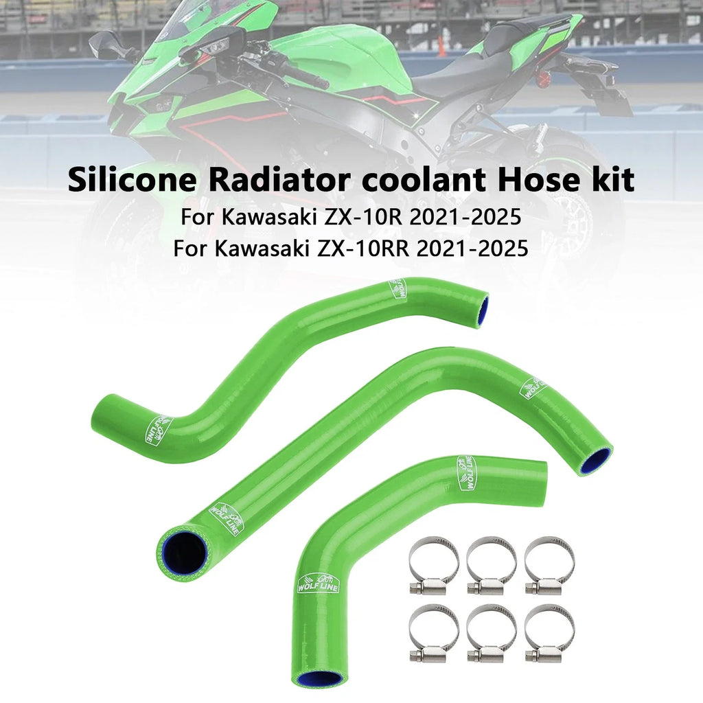 Silicone Radiator Coolant Hose for Kawasaki ZX10R ZX-10RR (2021–2025) Green