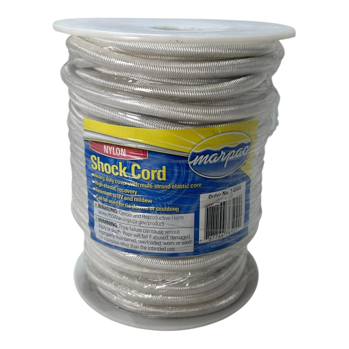 Marpac 7-6509, Marine Shock Cord Heavy Duty Nylon White Rope - 3/8'' X 100FT