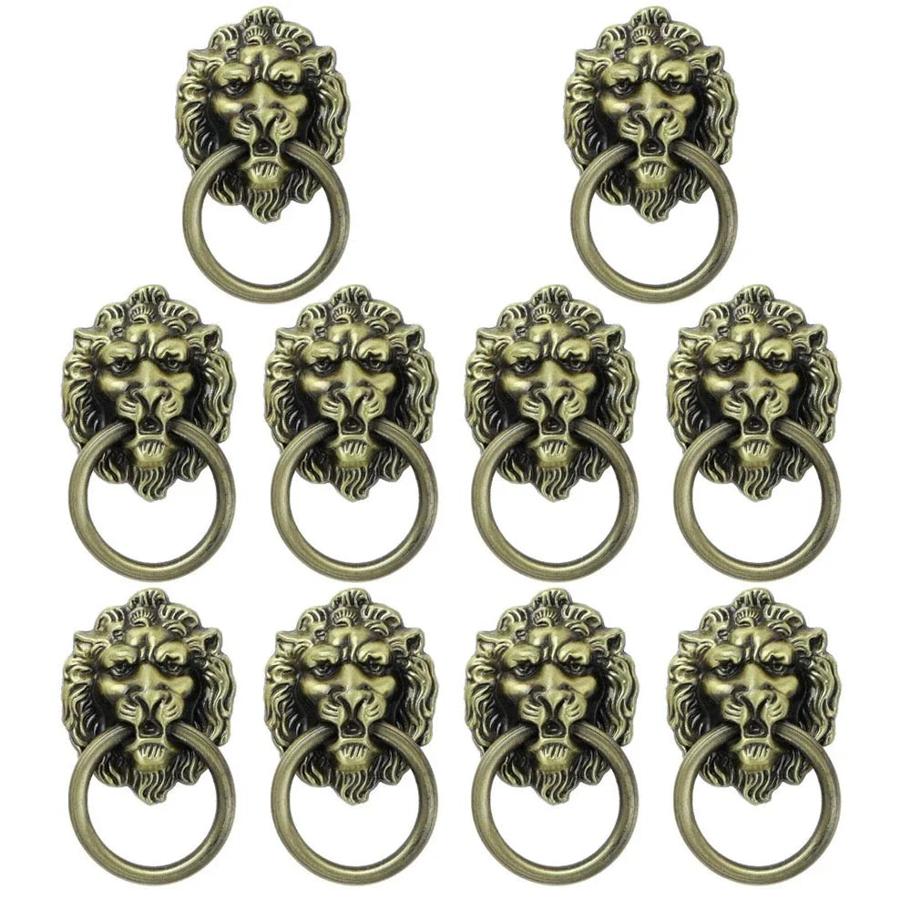 10Pcs Vintage Lion Head Door Pull Handle Ring Cabinet Knobs