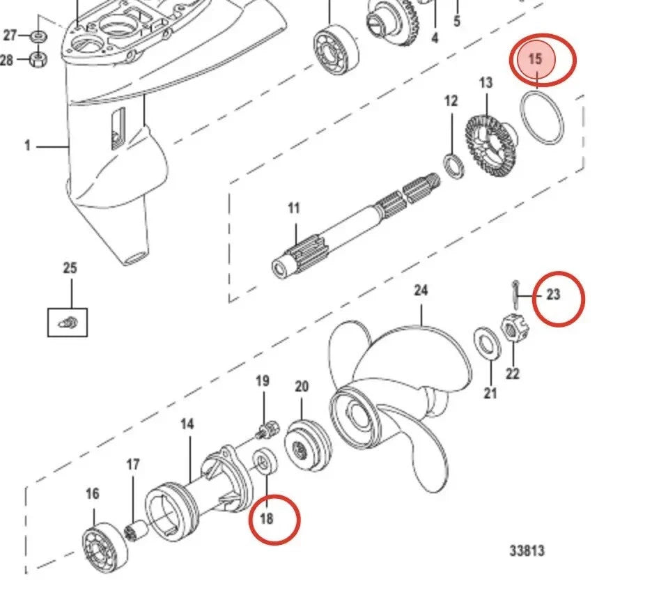 Lower Unit Gearcase Oil Seal Kit for Mercury Marine Outboard F8 F9.9 F10 F15 F20 (1990–2023)