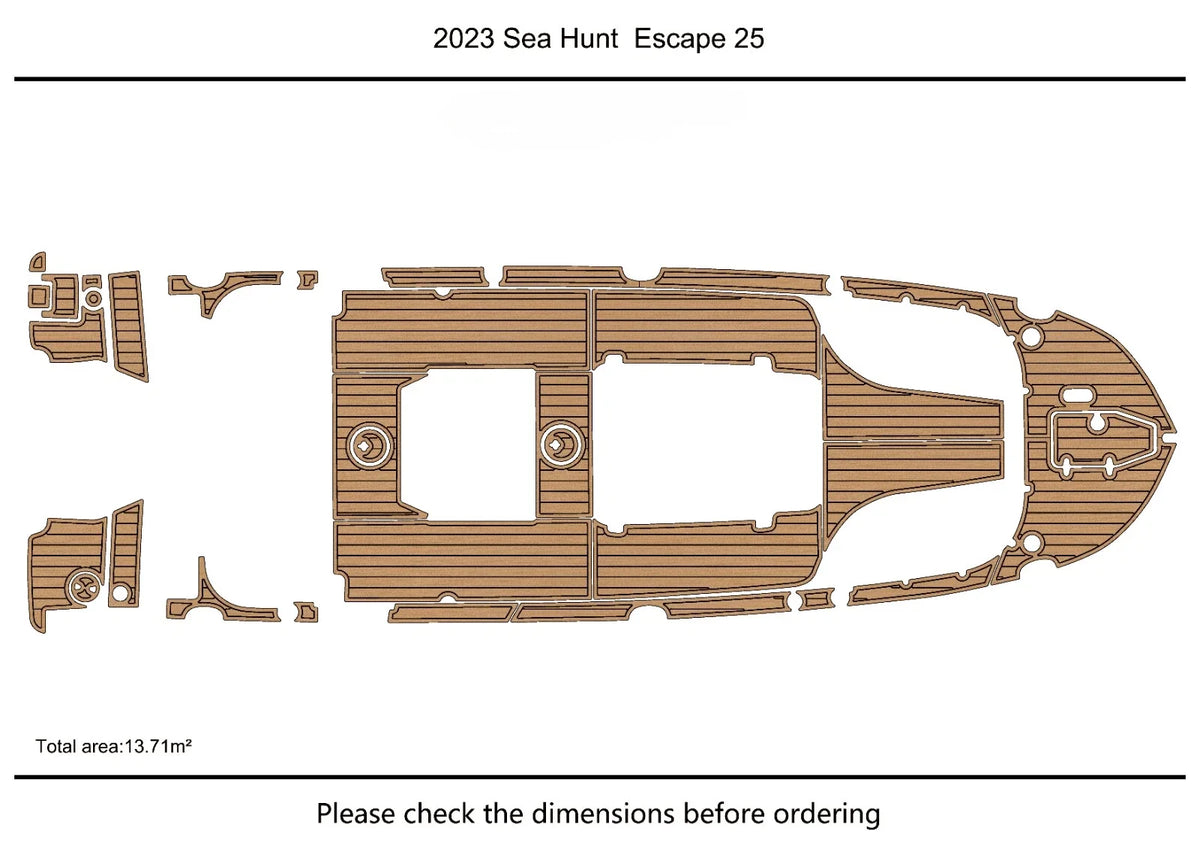 EVA Pads for Sea Hunt 25 Escape (2024) - Cockpit Swim Platform Teak Deck