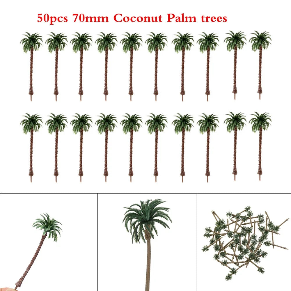 50pcs Coconut Palm Trees for Train Railway Diorama Landscape
