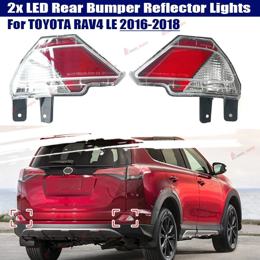 2X LED Rear Bumper Reflector Light Stop Lamp for Toyota RAV4 (2016–2018)