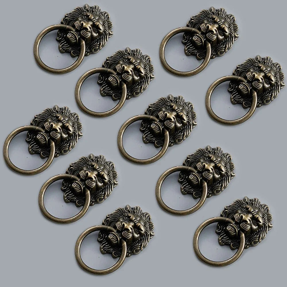 10Pcs Vintage Lion Head Pull Handle Ring Knob for Cabinet Drawer Furniture