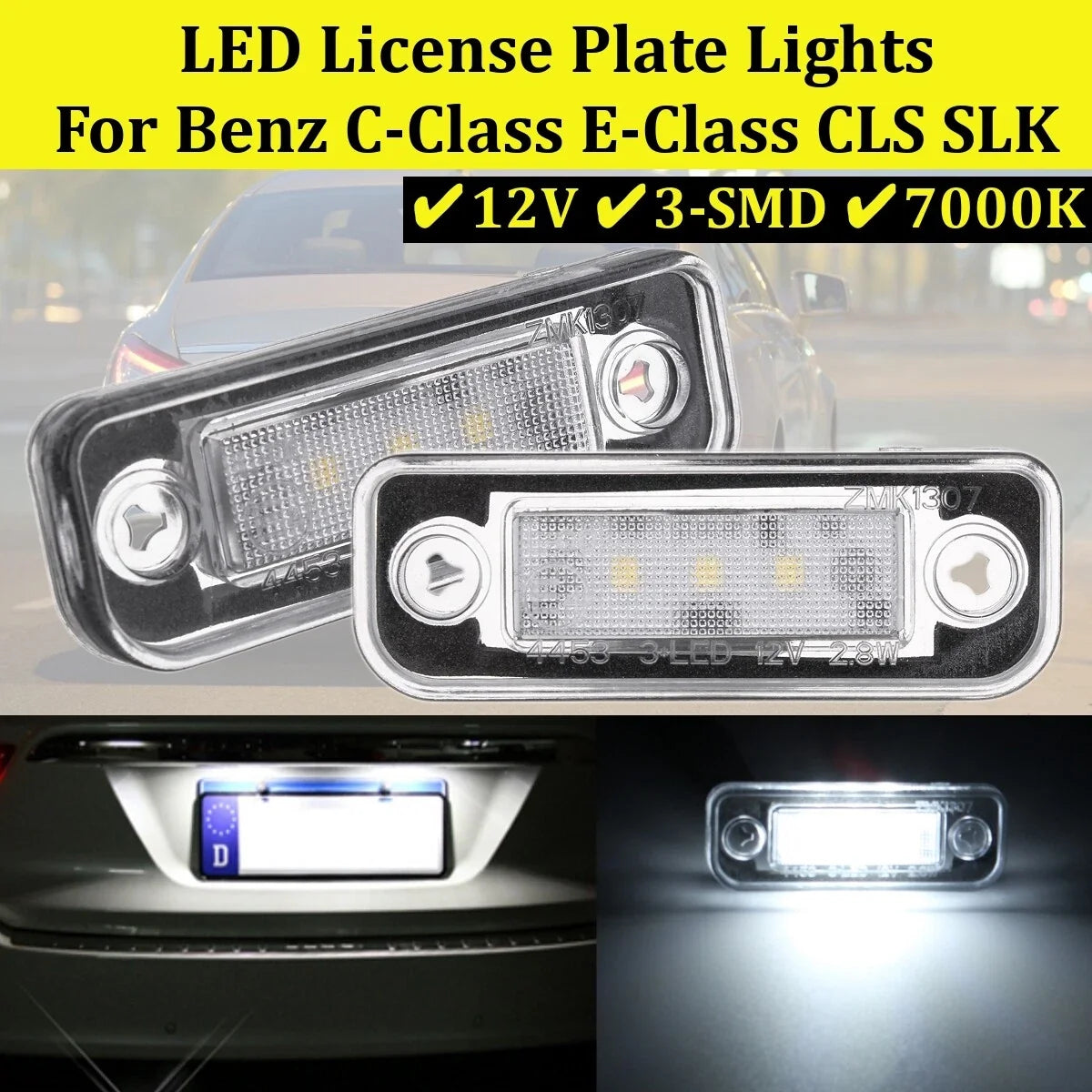 2X LED License Plate Lights for Benz CLS (2004–2010) E-Class (2002–2008)
