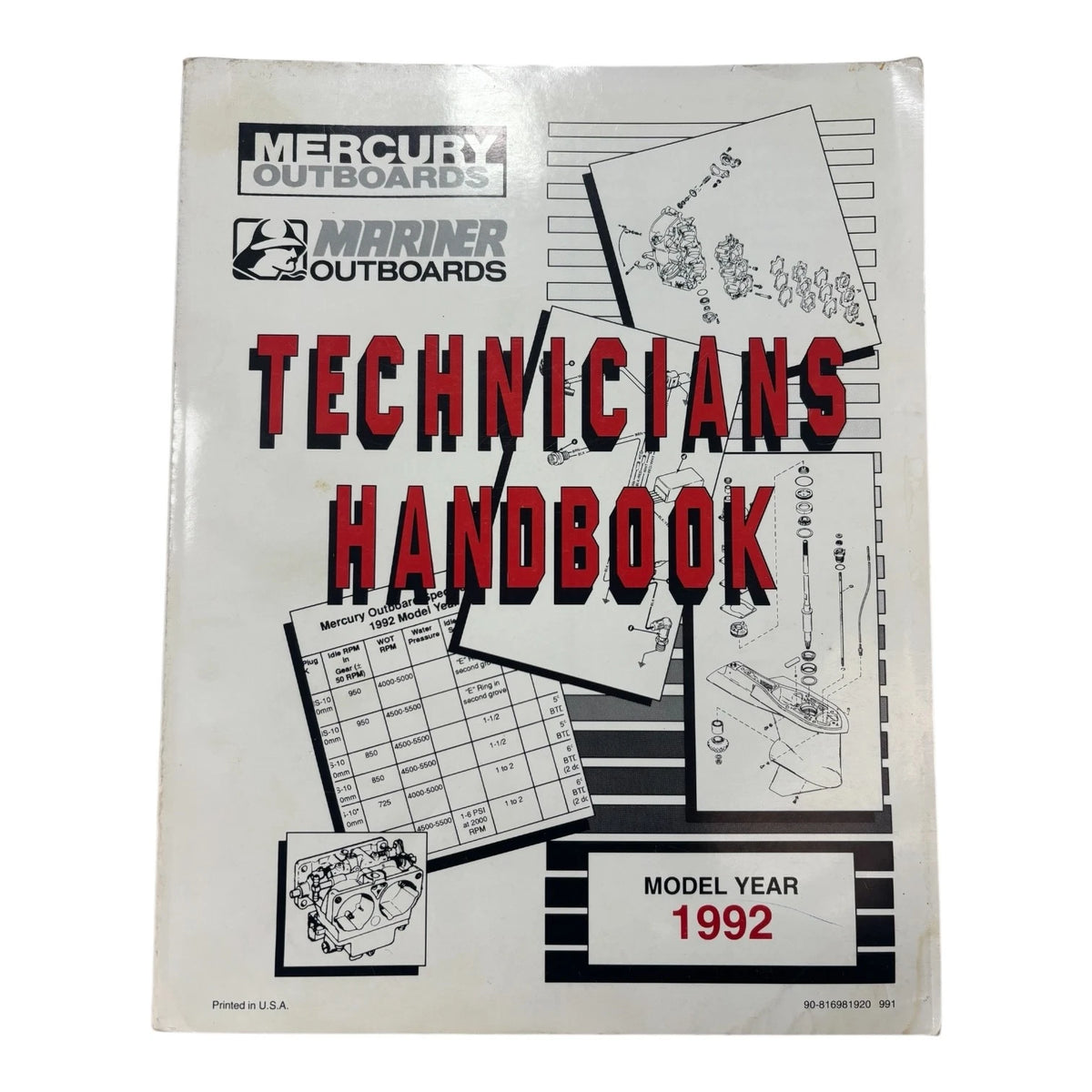 Mercury Mariner Outboards 90-816981920, Technicians Handbook Model Year 1992