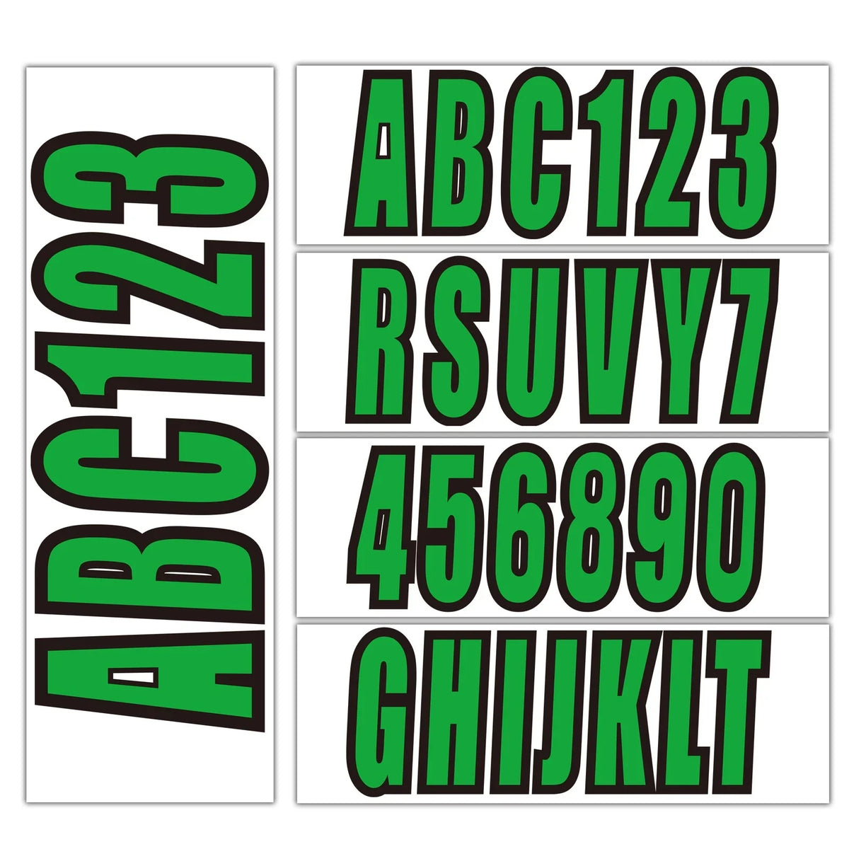 Set of 4 Green Boat Registration Numbers & Letters Marine Vinyl Decals