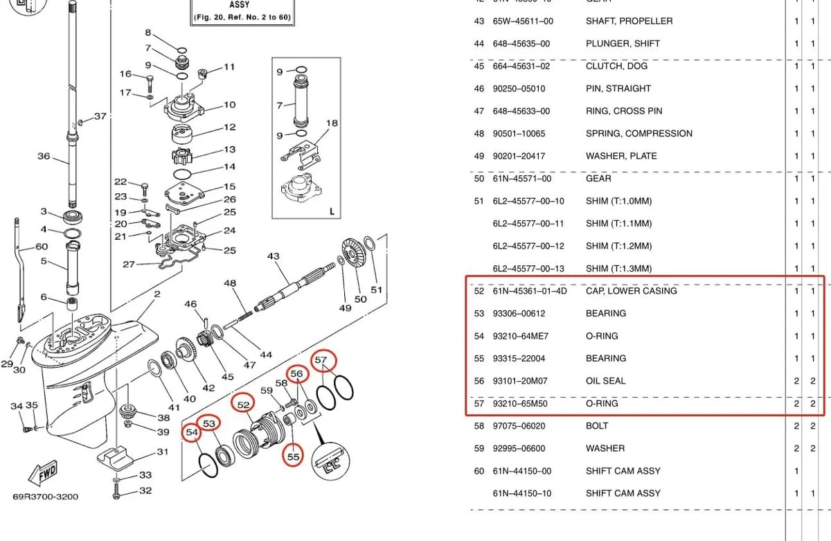 Lower Casing Cap Assy for Yamaha Outboard (61N-45361-01-4D, 93101-20M07)