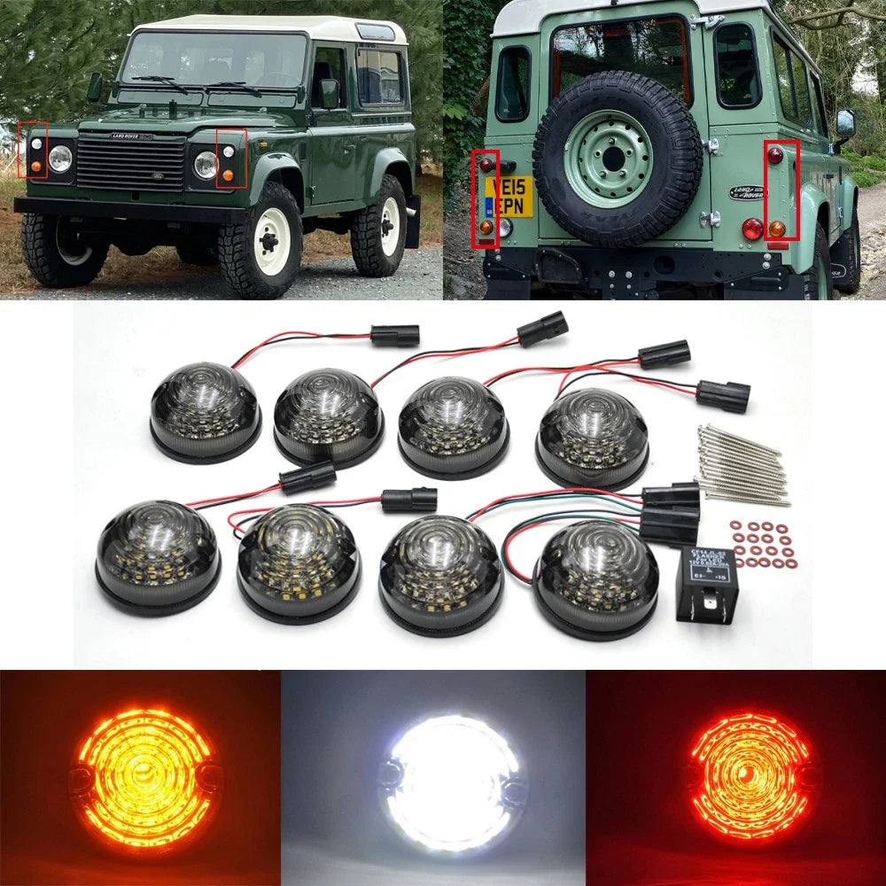 8Pc Smoked LED Light Upgrade Kit for Land Rover 90/110 (1983–2016)