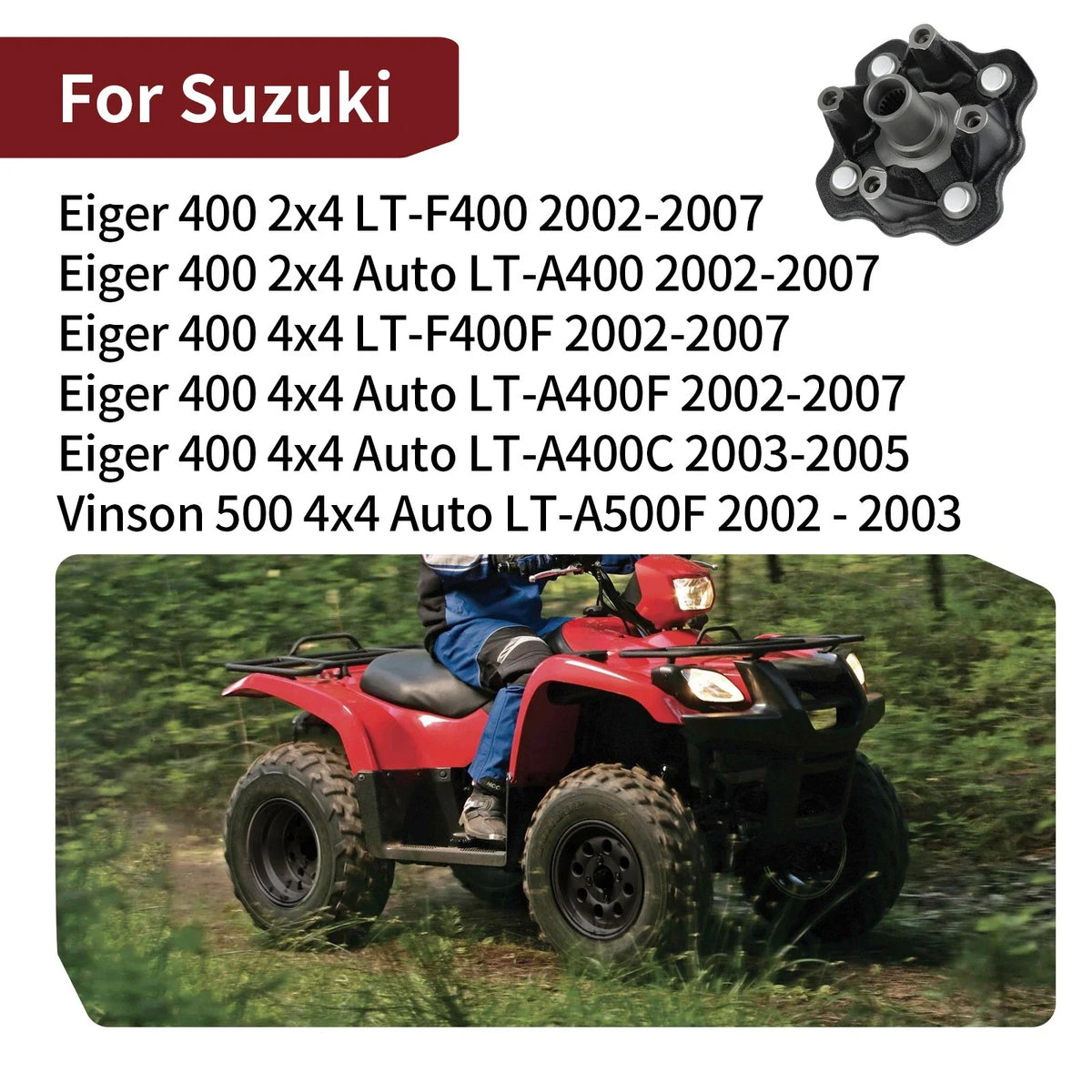 Front Wheel Hub for Suzuki Eiger 400 4x4 LT-A400C (2003–2005) 54110-38F20