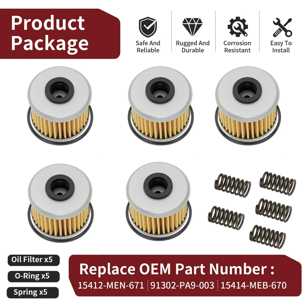 5PCS Oil Filter w/ O-Ring for Honda CRF250X (2004–2009, 2012–2013, 2015–2017)