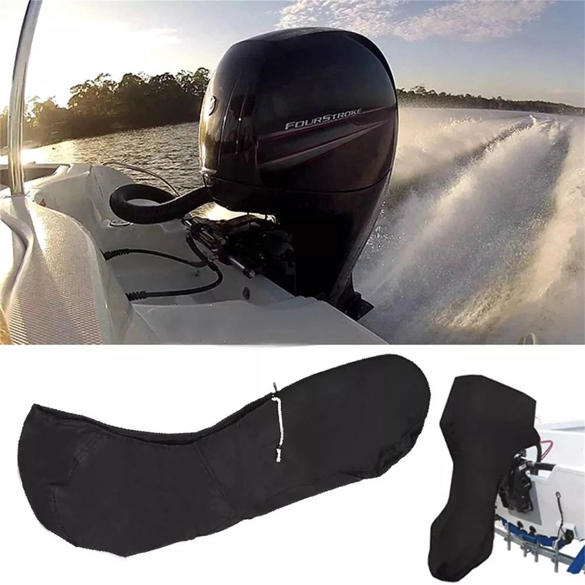Boat Motor Cover High Density Waterproof Outboard Engine Cover 20-30 HP Black