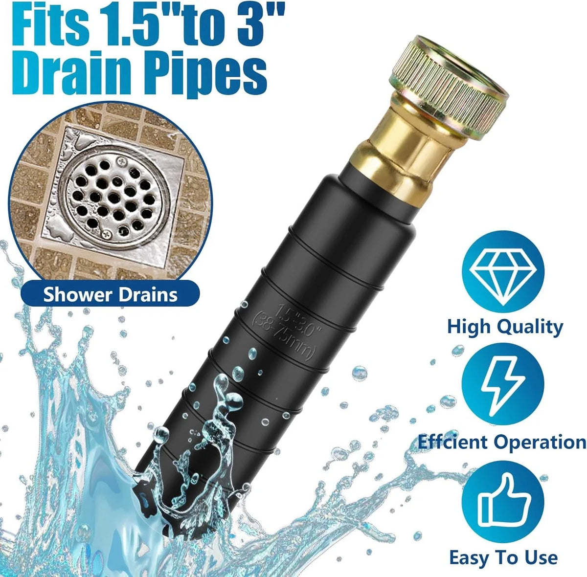 1.5"-3" Drain Cleaning Bladder for Clogged Sewer Pipe Snake Garden Hose Tool