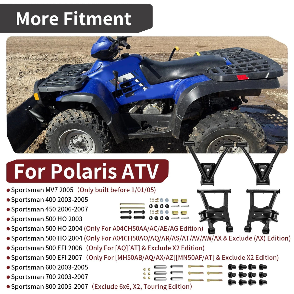 Rear Upper Lower A-Arm Kit for Polaris Sportsman 800 (2005–2007)