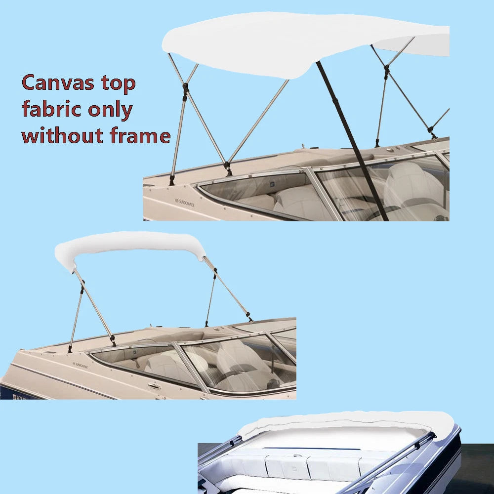 BIMINI TOP BOAT COVER CANVAS FABRIC WHITE with BOOT FITS 3 BOW 72"L 36"H 91"-96"W