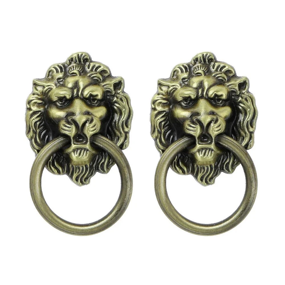 2Pcs Antique Lion Head Door Pull Handle for Cabinet Drawer