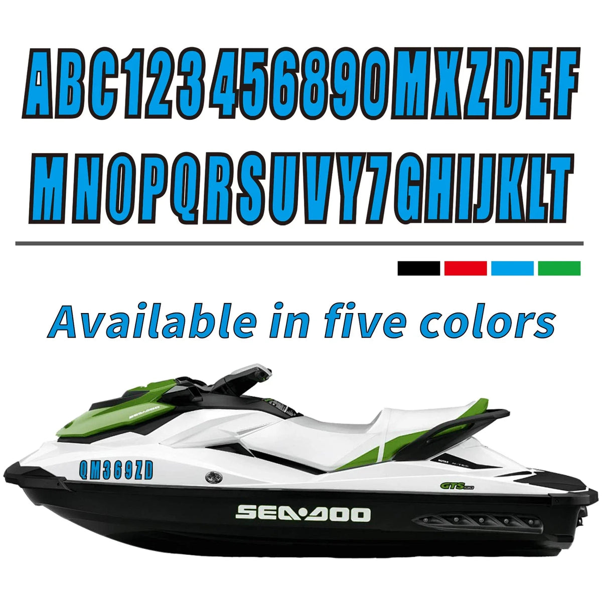 Set of 4 Boat Registration Numbers Decals Blue A-Z & 0-9 (3")