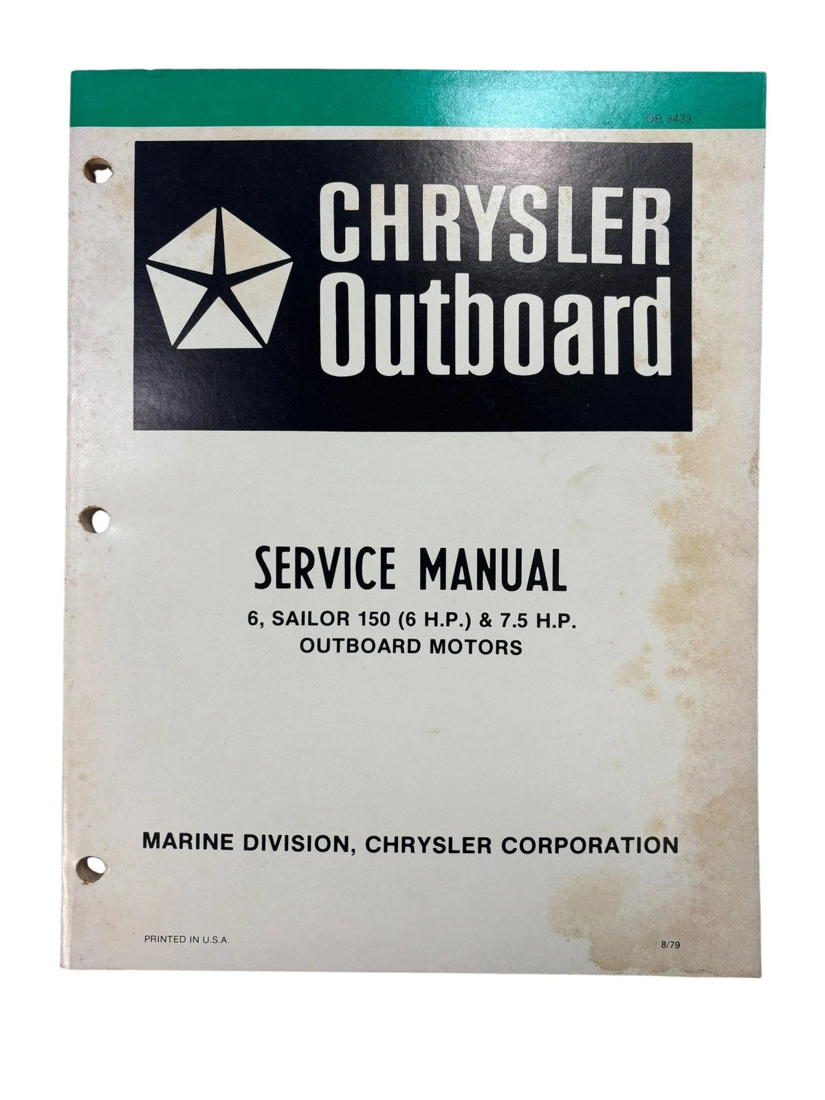 Chrysler Outboards OB3433, Sailor 150 and 6/7.5 HP Outboard Motors Service Manua