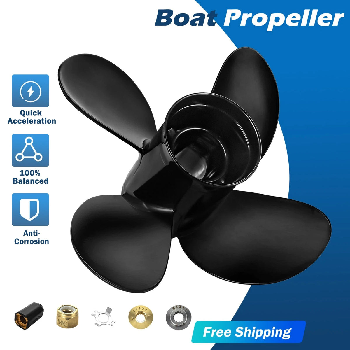 10.1X15 Boat Propeller for Mercury Engines 25-70HP 48-8M8026640 13Tooth,4 Blades