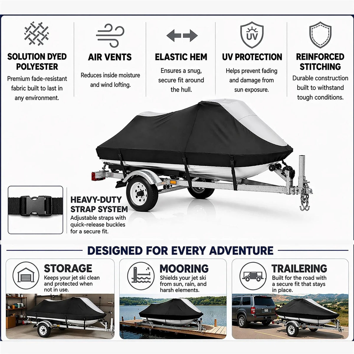PWC Jet Ski Cover for Sea Doo GTS (1994–1997) 420 Denier Black Gray