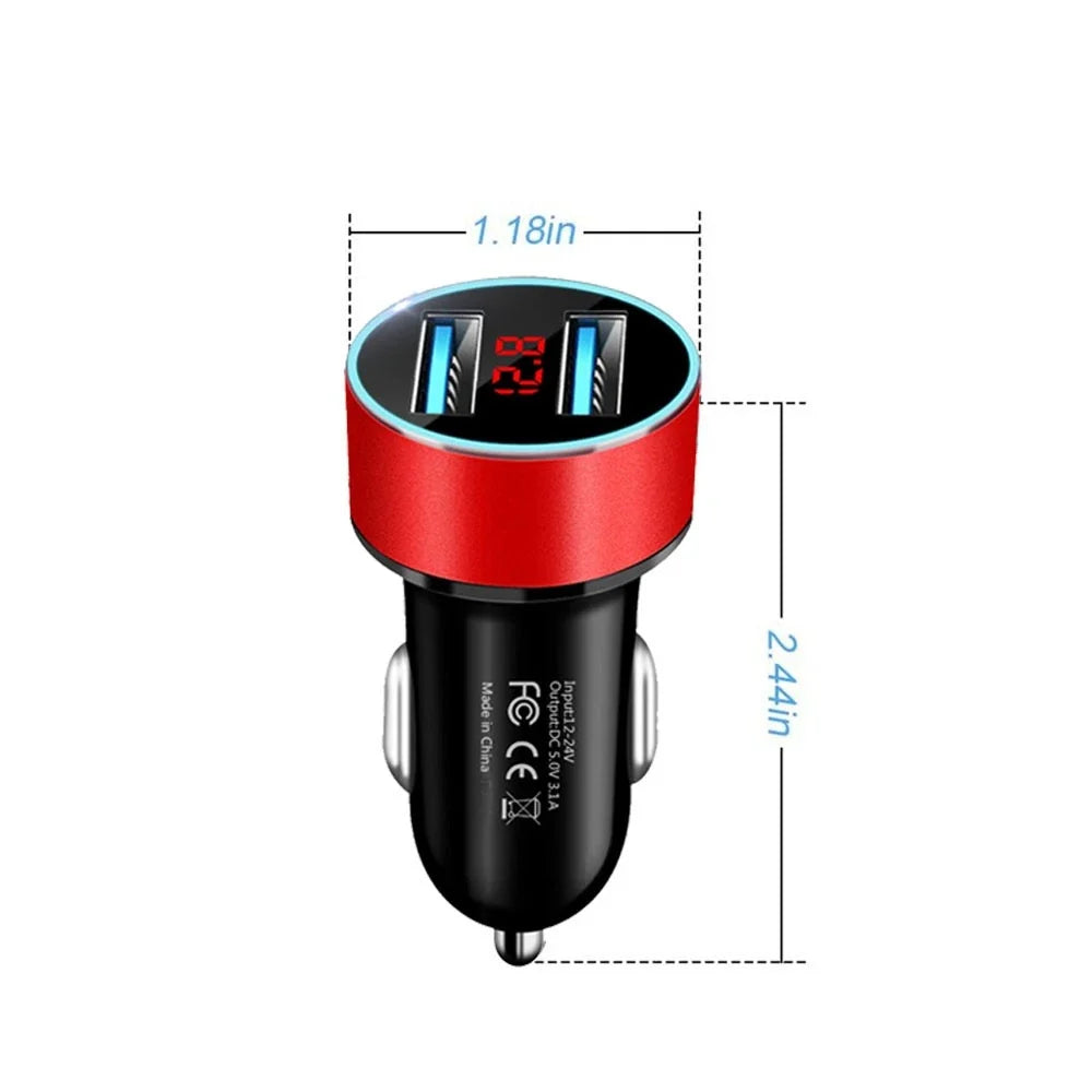 Dual USB Car Charger for Universal Vehicles (3.1A, LED Voltage Display)