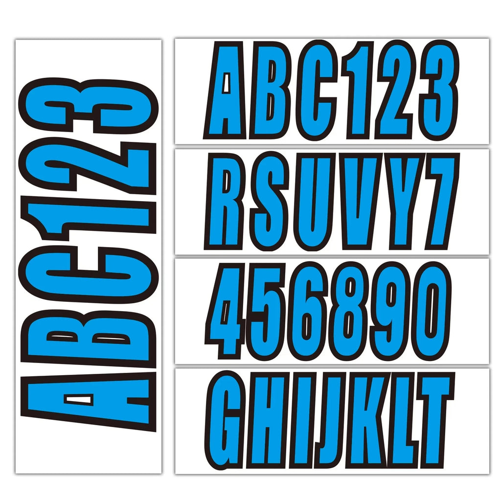 Set of 4 Blue Boat Registration Number Decals A-Z & 0-9 (3")