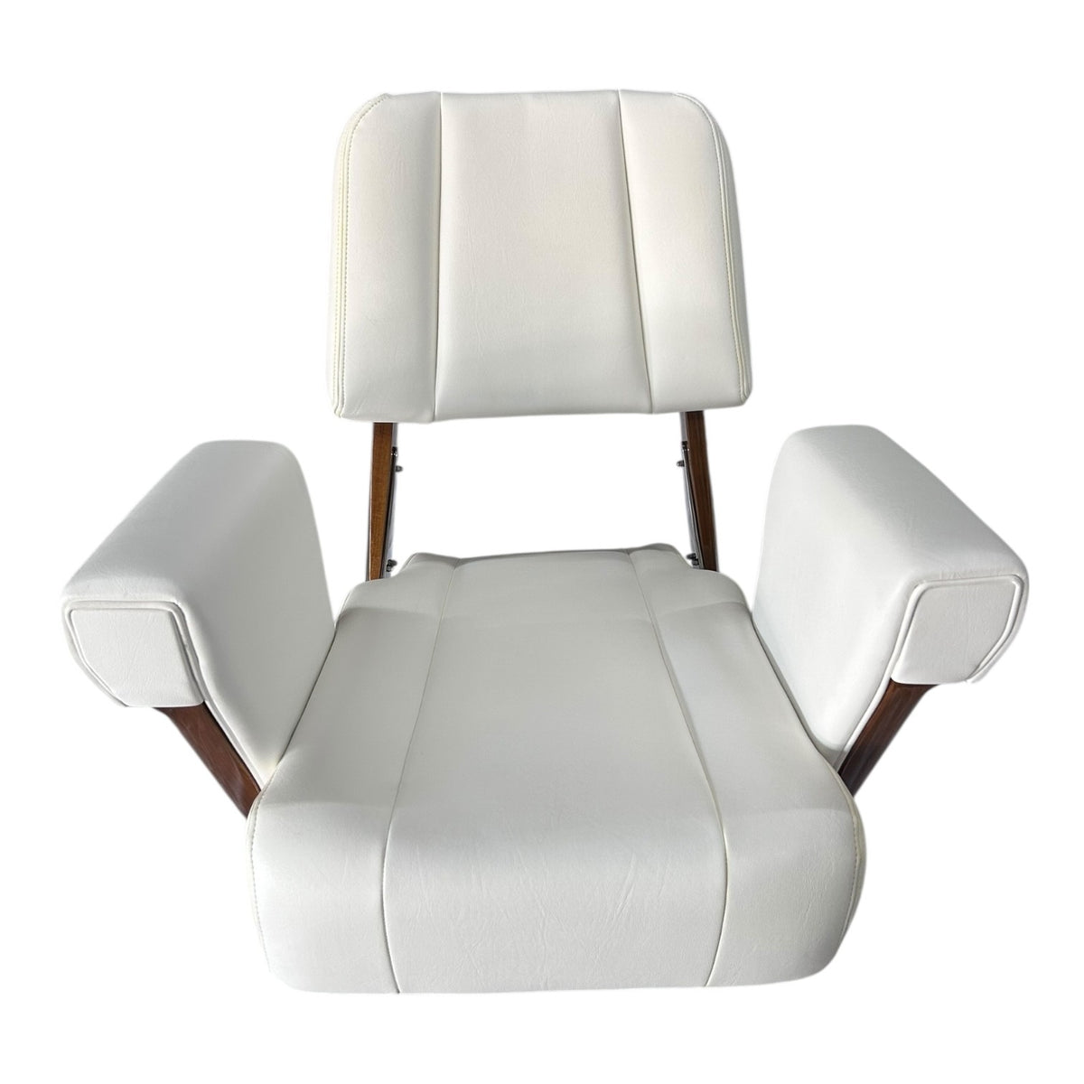 Murray Boats Teak Ladderback Helm Chair with White Cushions ( Minor Yellowing )