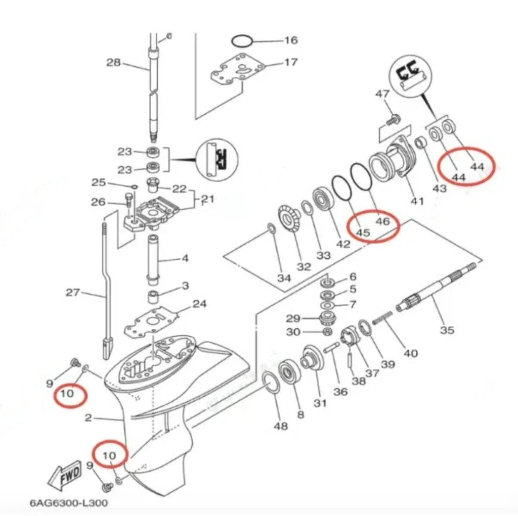 Lower Unit Seal Kit for Yamaha 9.9 13.5 15 20 HP (93101-17054, 93210-57M09)