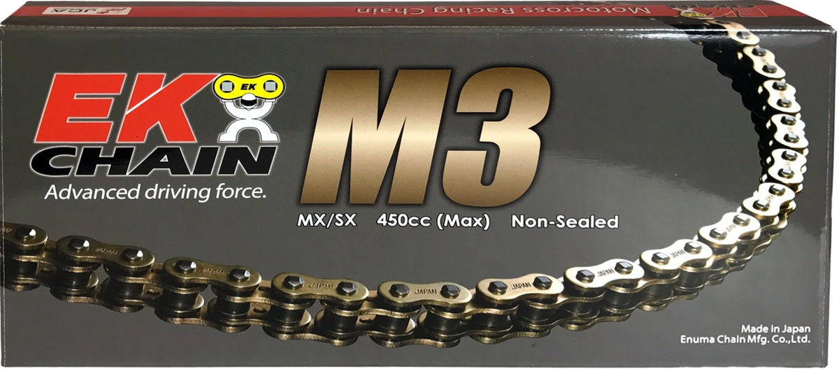 EK Chain M3 Non Sealed 520 120 Links Gold for Motocross & Supercross