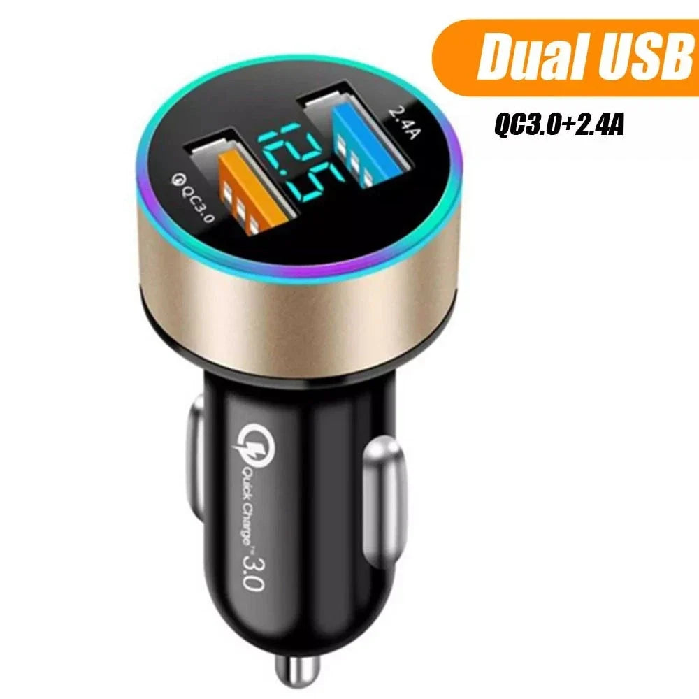 Dual USB Charger Adapter for QC3.0 Car Cigarette Lighter (LED Voltage Display)
