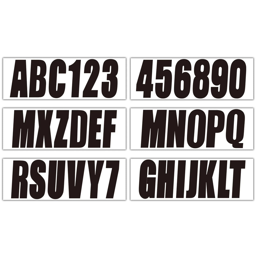 Set of 4 Black Personalized Decals for Boat Registration A-Z & 0-9