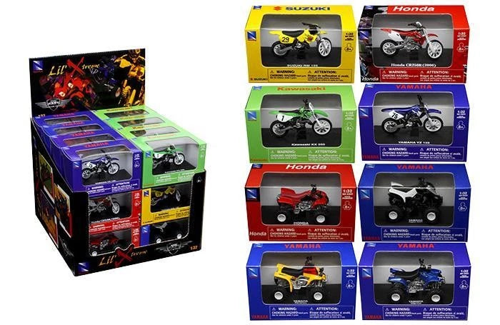 NEWRAY DIE CAST DIRT BIKE - ATV, 8 STYLES, 12 DIRT BIKES & 12 ATVS, SCALE 1:32