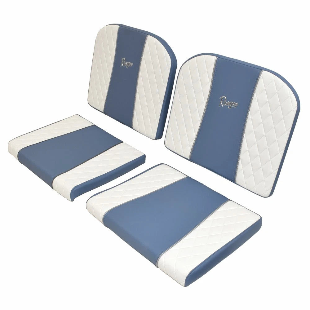 Ranger Boat Aft Seat Cushions - 2360 - 2510 Bay Blue White (PORT/STBD)