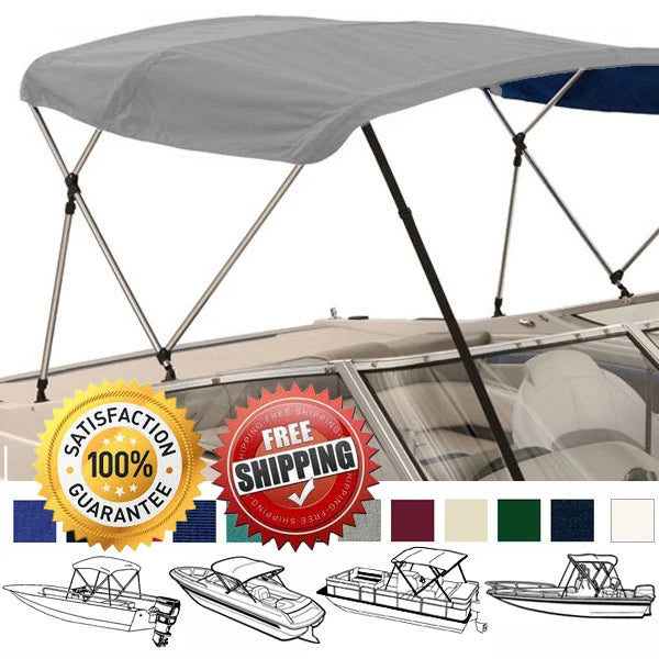 Boat Bimini Top 3 Bow 72"L 36"H 91"-96"W with Boot & Rear Support Poles Dry-Tech