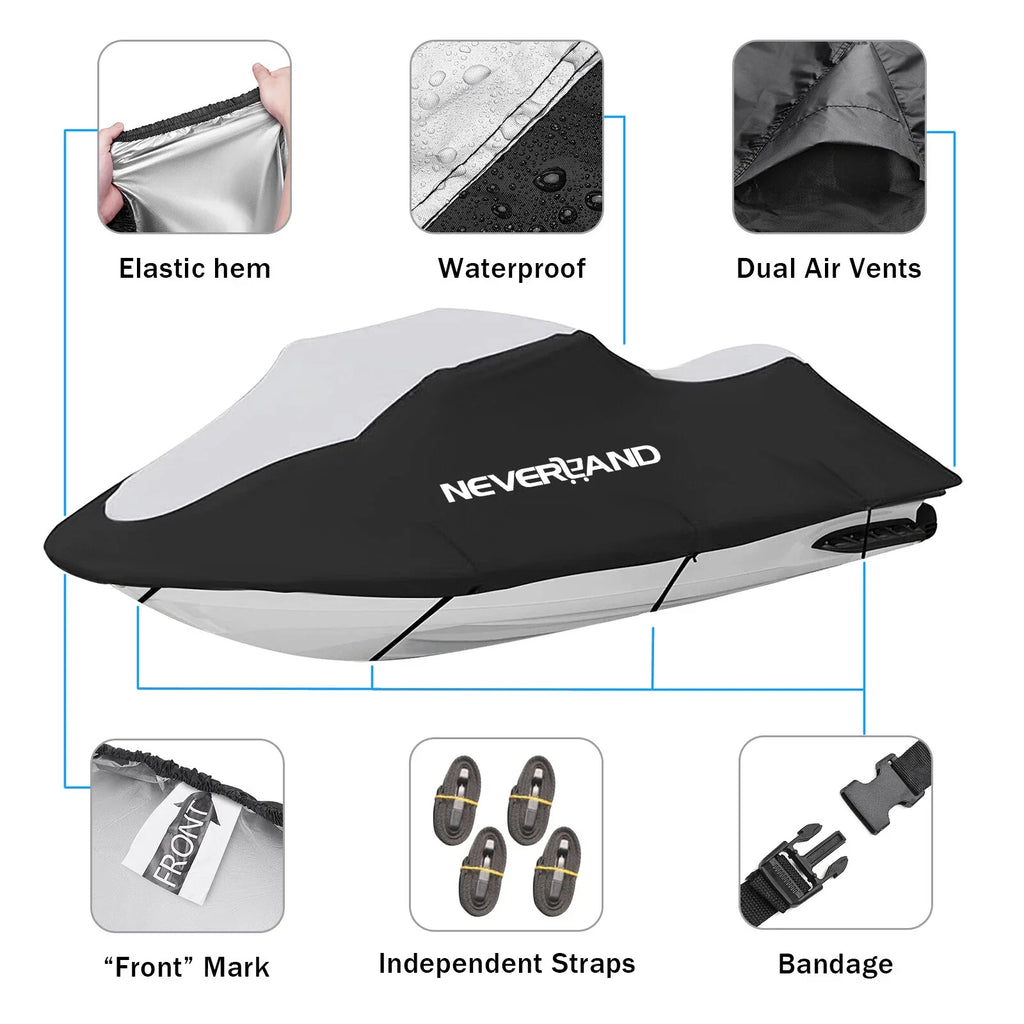 Trailerable Cover for Jet Ski (3.4m-3.7m) Waterproof Heavy Duty Black/Silver