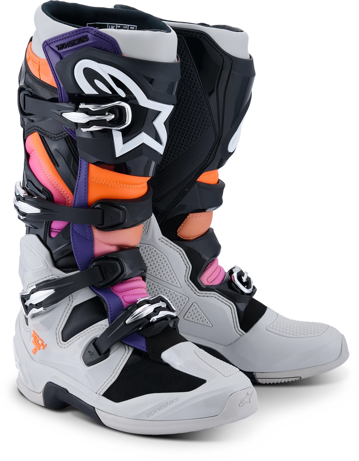 Alpinestars Tech 7 Offroad Motorcycle Boots US 11 Black Grey Orange Magenta