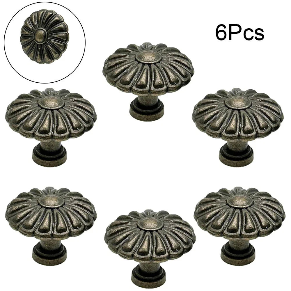 6X Antique Flower Shape Pull Handle Knob for Drawer Door Cabinet (N/A)
