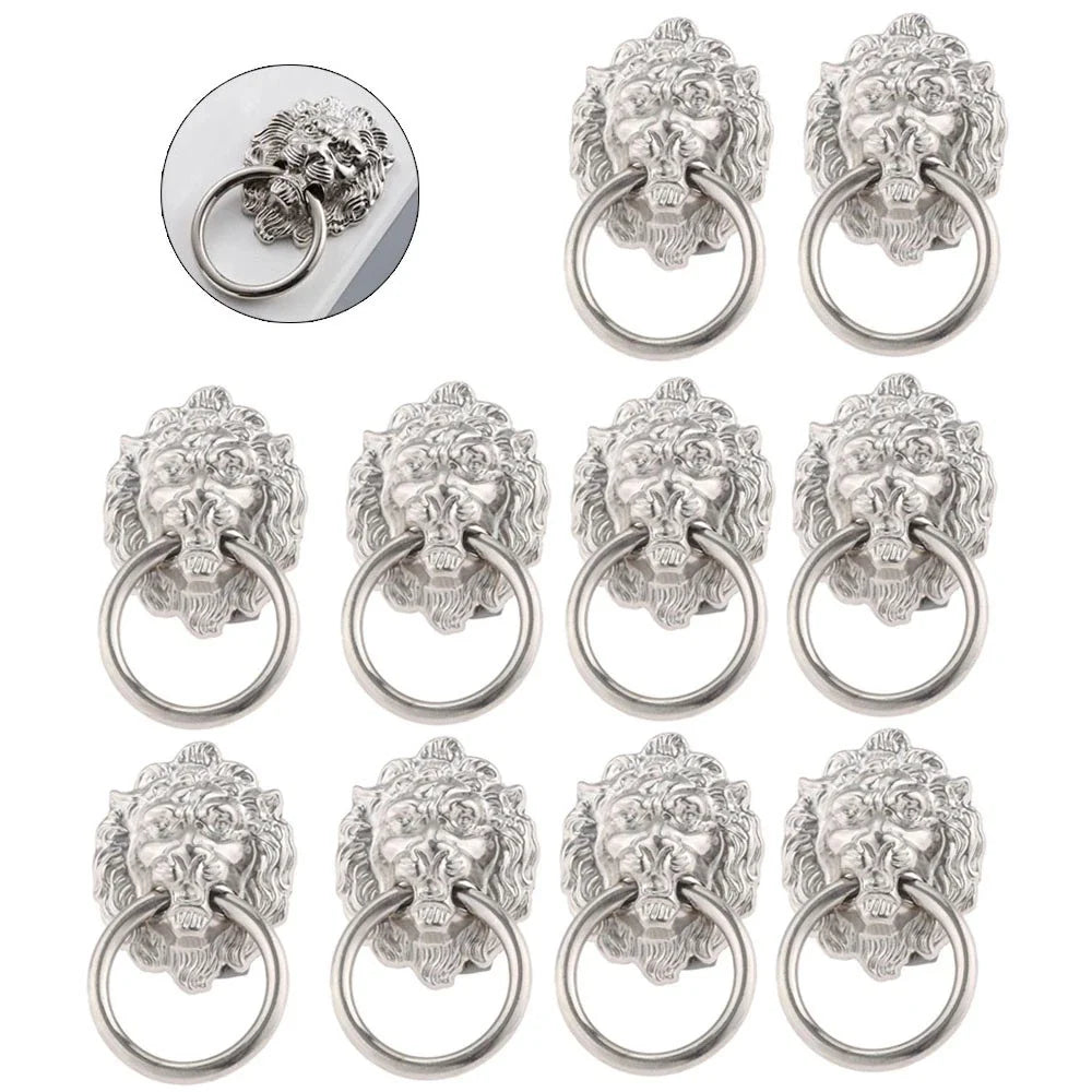 10X Silver Lion Head Door Pull Handle Rings for Cabinets & Drawers
