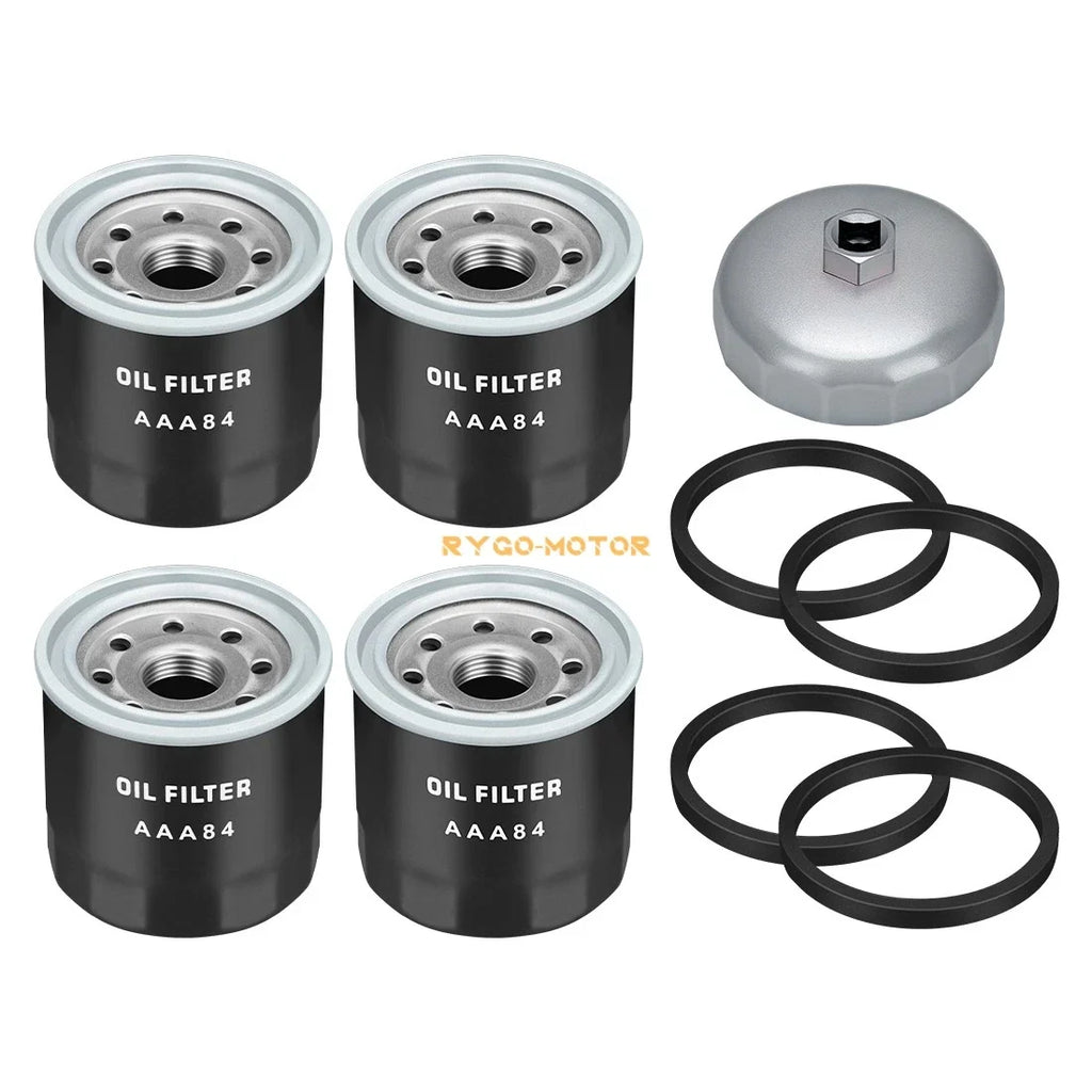 Set of 4 Oil Filters & Wrench for Kawasaki (49065-7010, 49065-2071, 49065-0724)