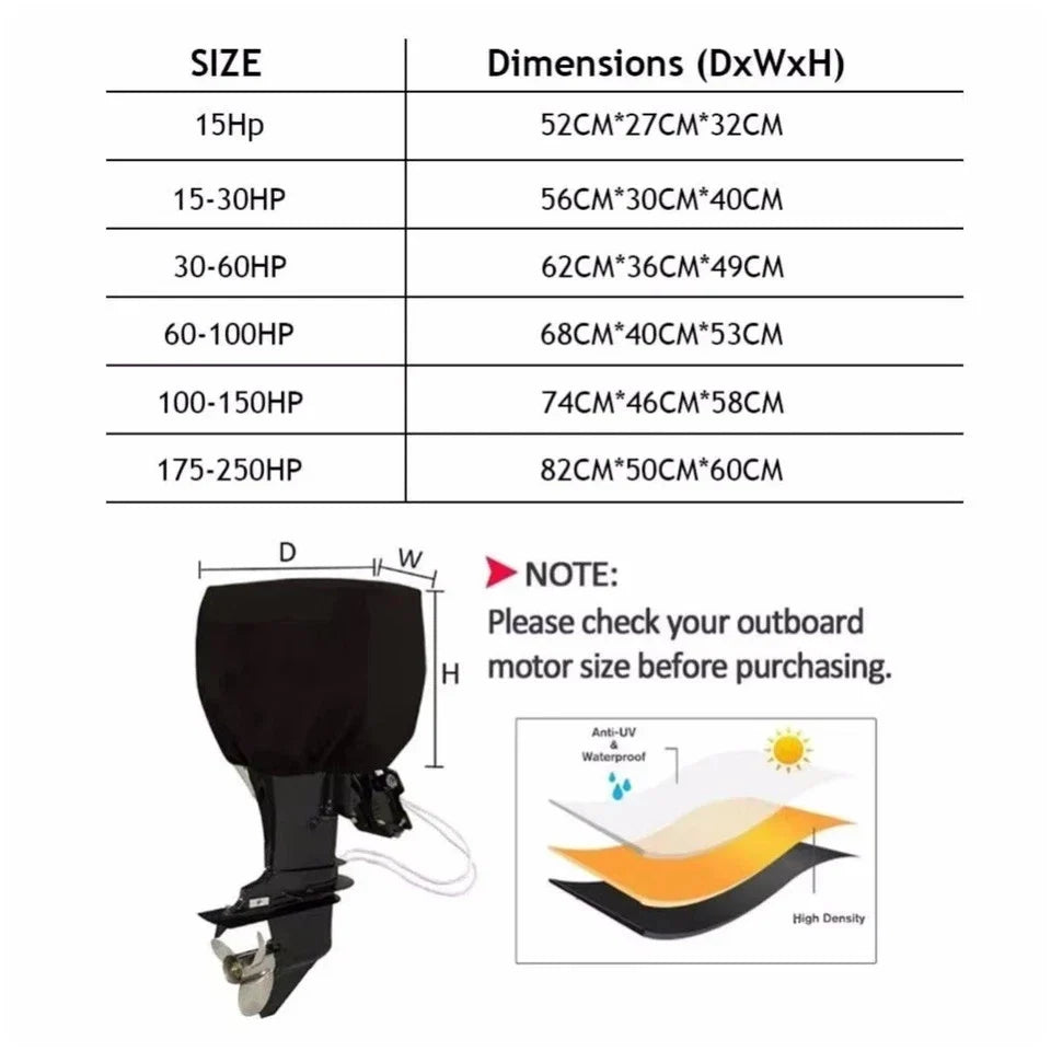 Outboard Motor Cover for Honda 0-30 HP (Waterproof, Heavy-Duty, Black)