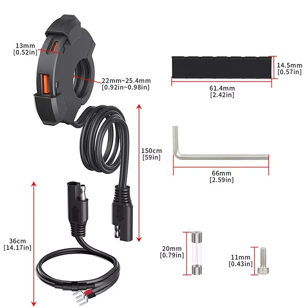Dual USB Fast Charger Adapter for Motorcycle (12V-24V) - QC 3.0 Type-C
