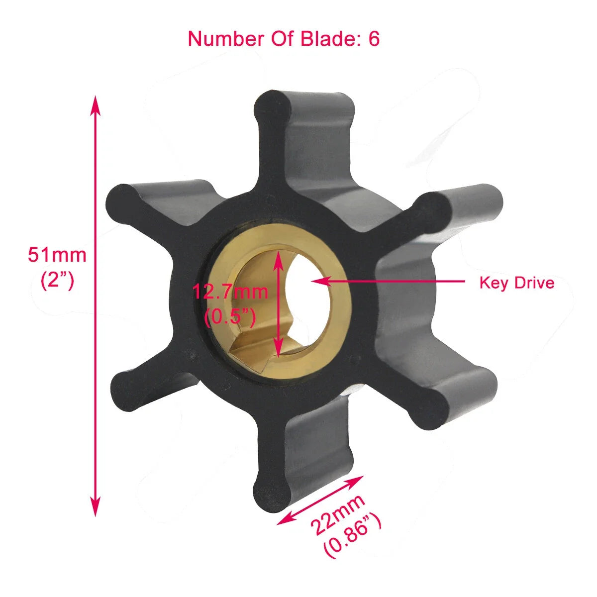 Flexible Impeller for Jabsco CEF 500129 Yanmar 124223-42092 JMP 7052