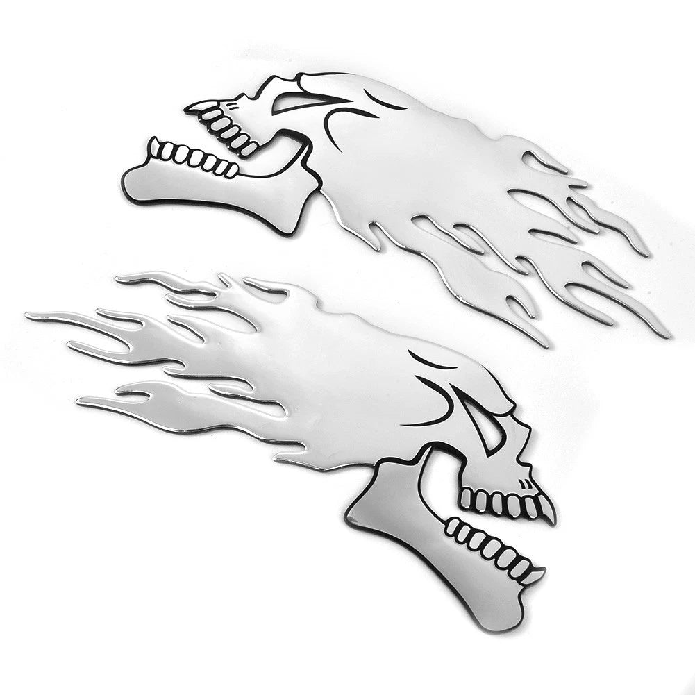 2pcs Motorbike 3D Car Sticker Badge Decal Flaming Gel Motorcycle Skull