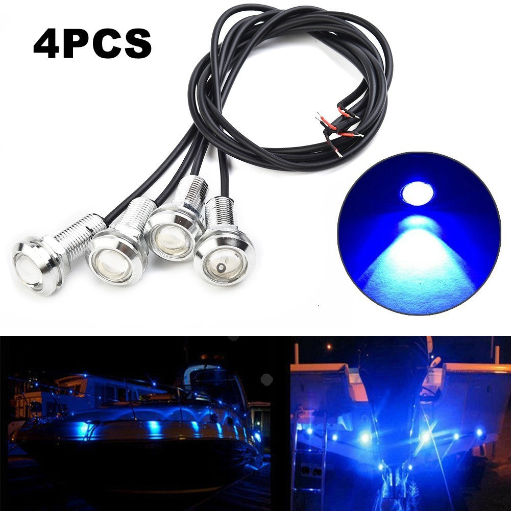 4 X Blue Round Marine Boat Cabin Courtesy Lights Deck LED Walkway Stair Light UK