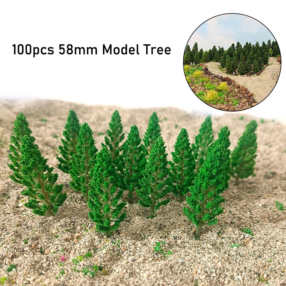 100pc Mini Pine Trees for Train Railroad Diorama Scenery