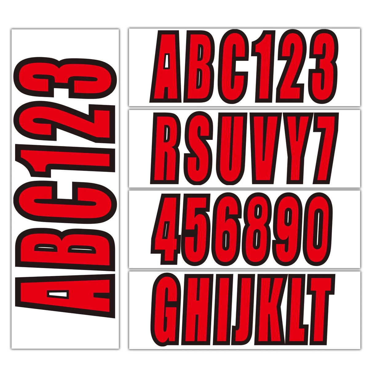 Red Decals for 3" Boat Letters and Numbers Registration 4 Sets of A-Z & 0-9