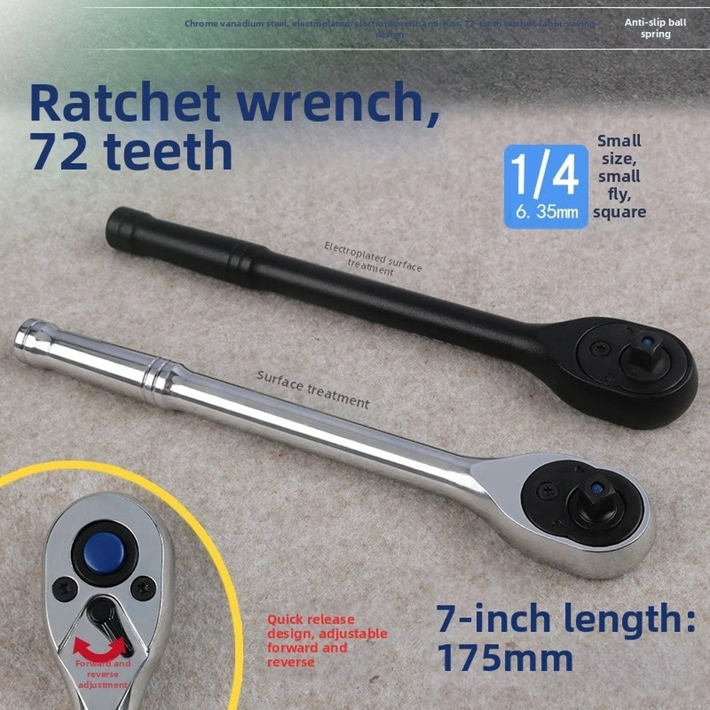 Quick Release Ratchet Wrench 72 Tooth 1 4 Drive 7 Inch Chrome Vanadium Steel