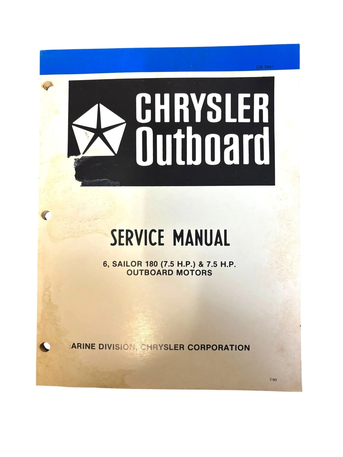 Chrysler Outboards OB3641, Sailor 180, 6/7.5 HP Outboard Motors Service Manual