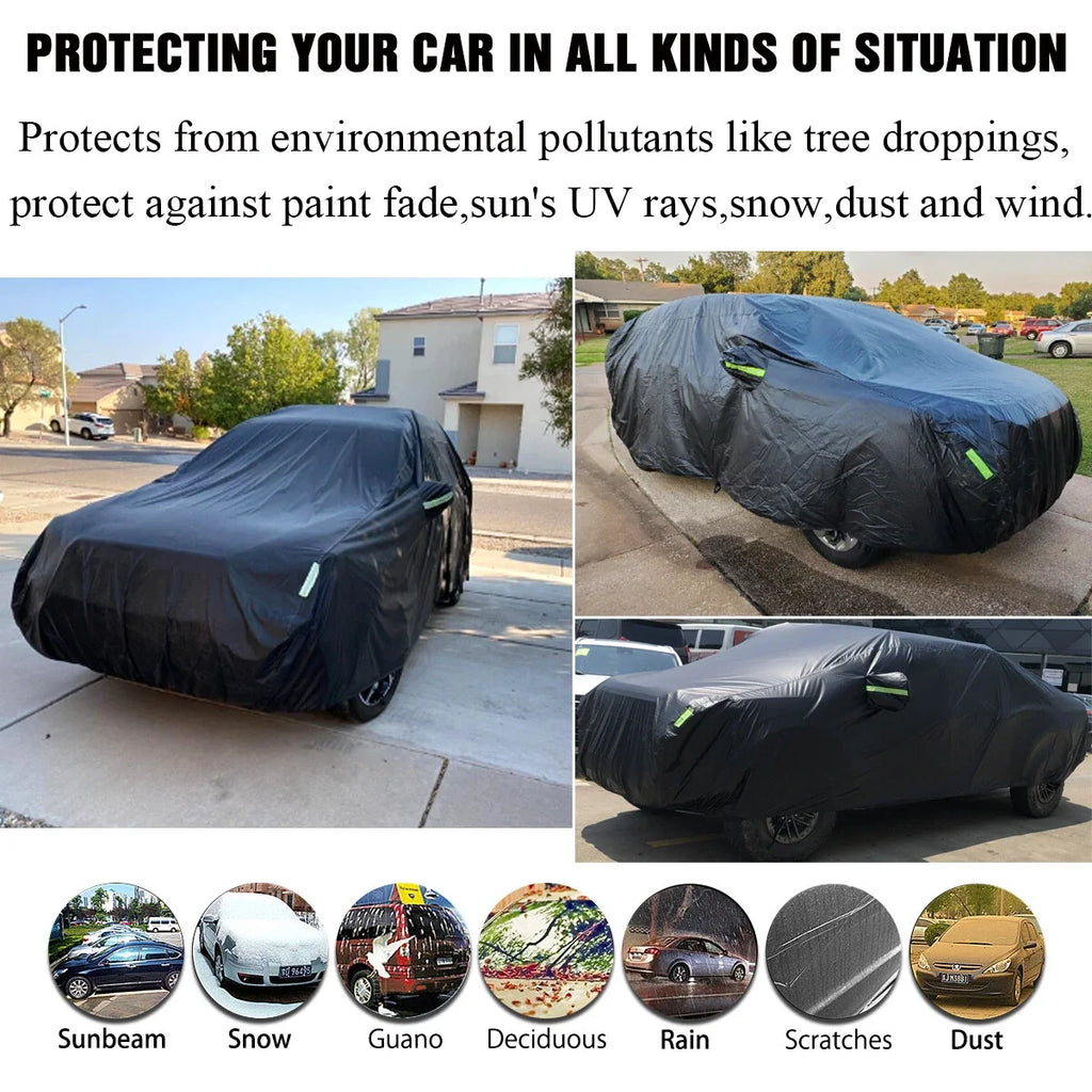 Full Car Cover for SUV (191"x74"x73") 190T Black Waterproof Reflective Strip
